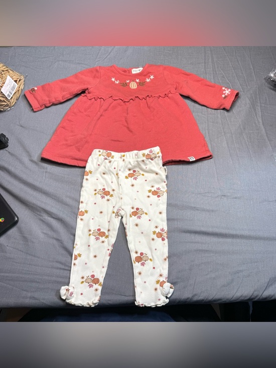 Rabbit + Bear Other - Toddler Pumpkin Ruffle Tunic & Floral Leggings Set - Red and Cream